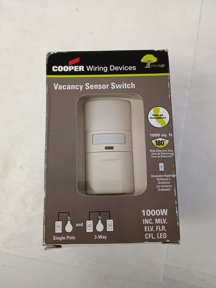 Cooper wiring Devices VS310U-LA 1000 Watt Vacancy Sensor Switch Single/ 3 way