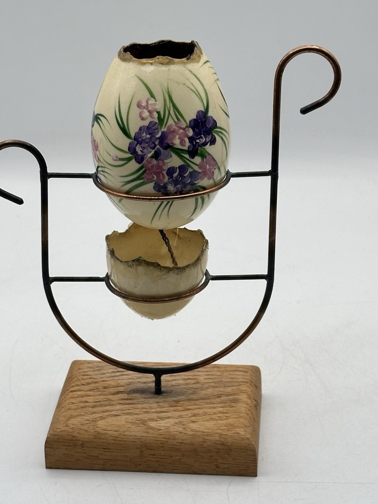 Eggshell Planter Self Watering On Decorative Stand Hand Painted Iris Design OOAK