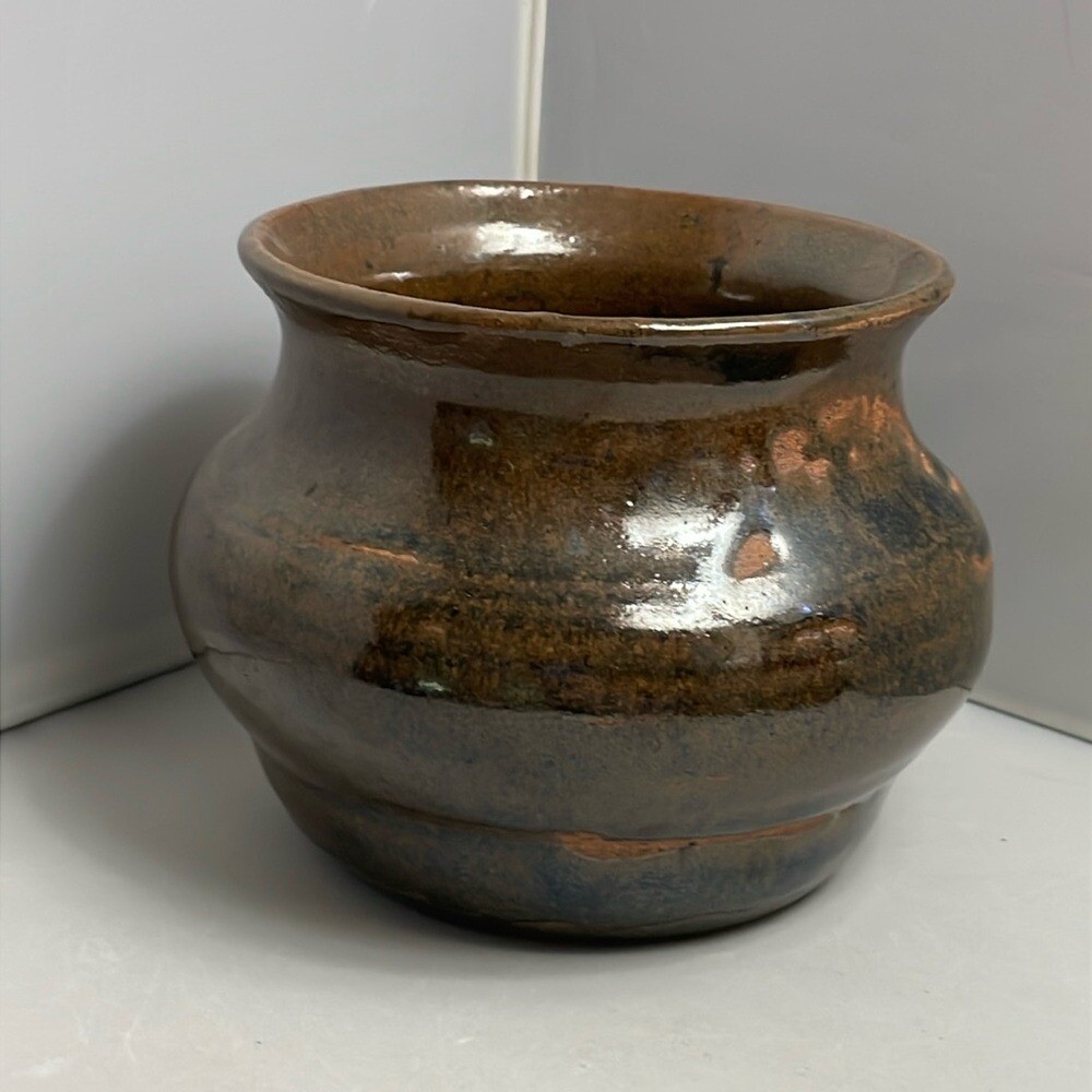 Studio Art Pottery Planter Pot Rustic Brown Hand Crafted Glazed
