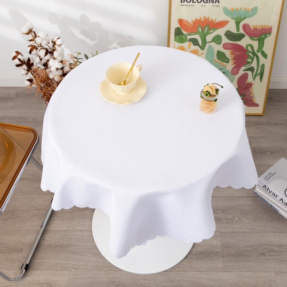 Small Square White Tablecloth 36 x 36 Inch Polyester Fabric Washable Table Co...