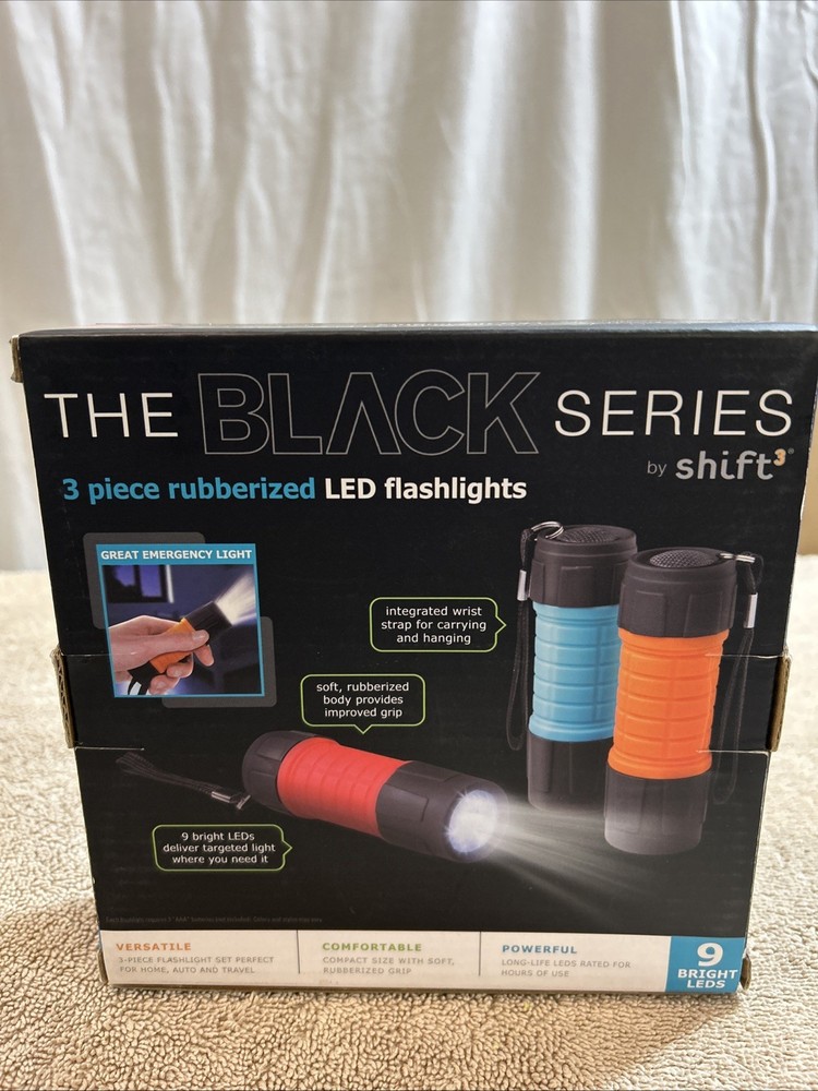 The Black Series 3 Piece Rubberized LED Flashlight. By Shift