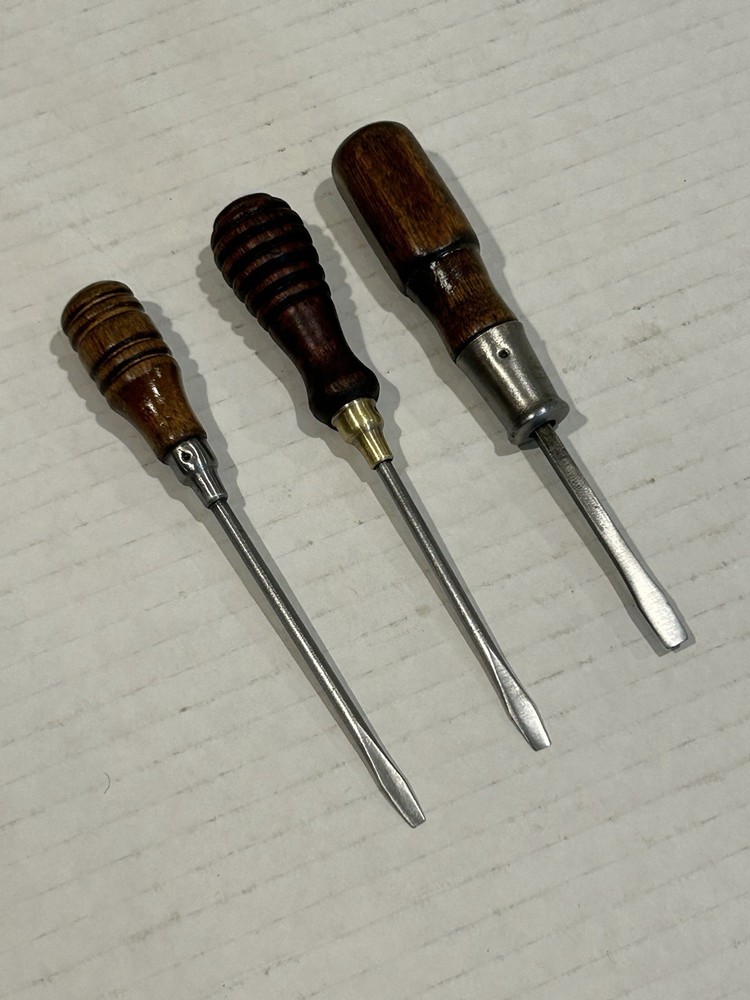 Small Vintage Wood Handle Screwdrivers Beehive Flathead 3pc