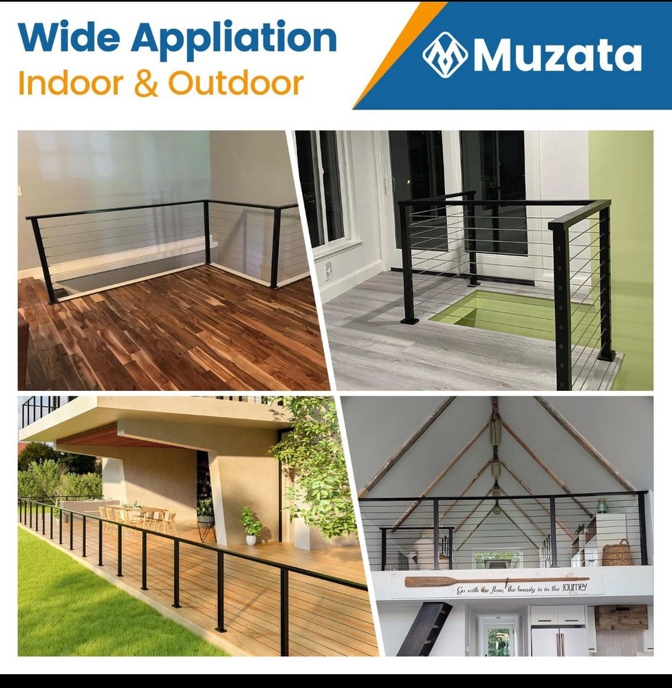 2x6'6" Stainless Steel Handrail Black Rectangular Top 2 pack