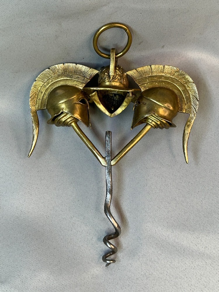 Antique Brass Three Gladiator-style Helmets Corkscrew made Italy