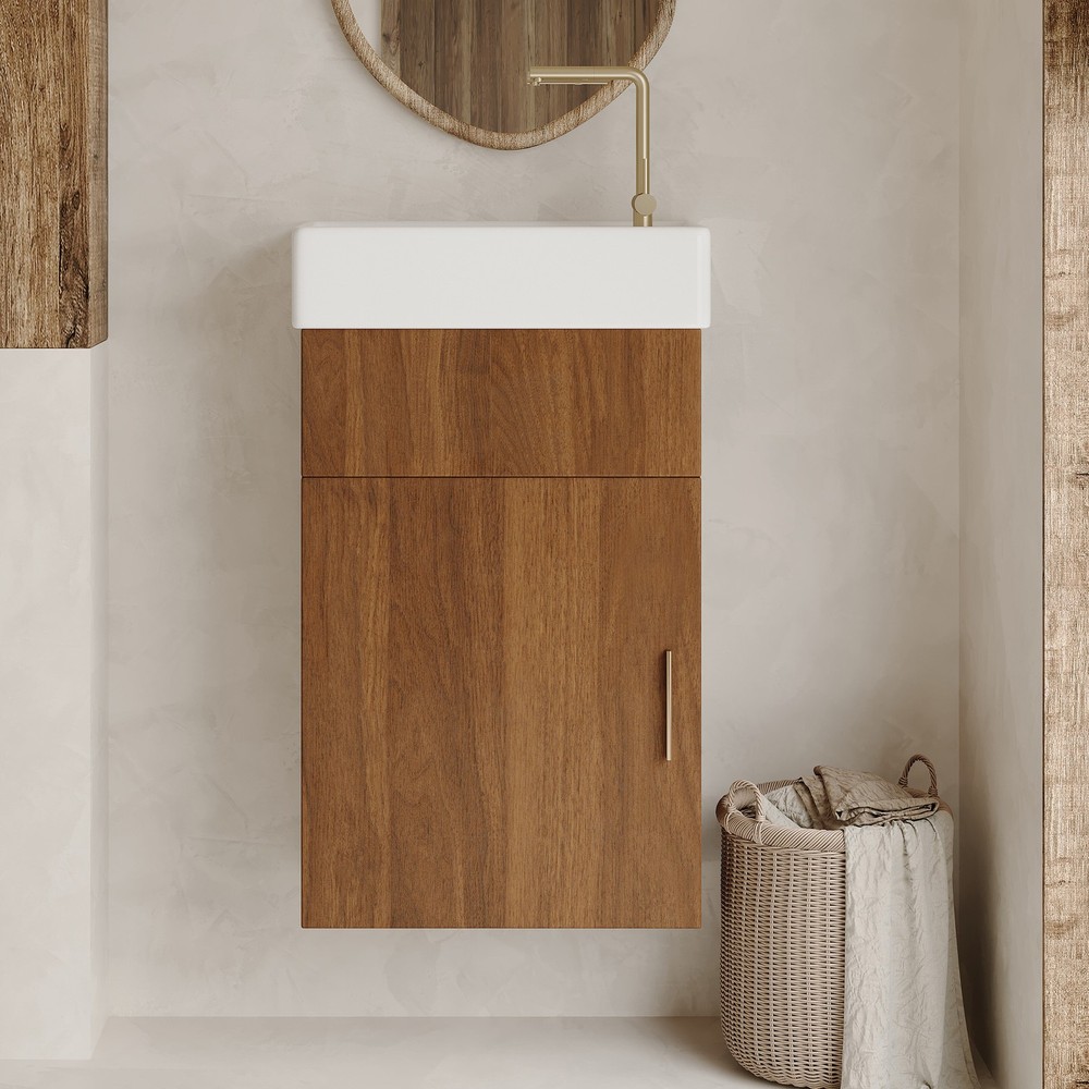 16.5'' Floating Bathroom Vanity w/Ceramic Basin Modern Bathroom Storage Cabinet
