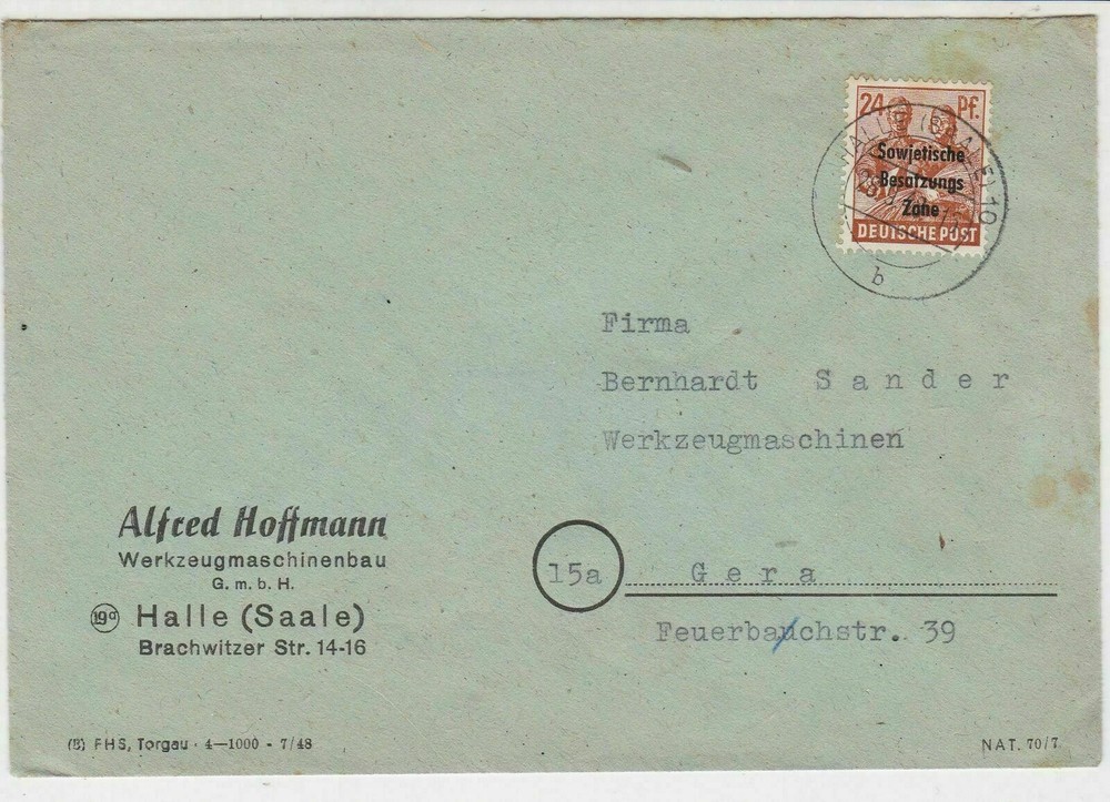 Germany 1948 Soviet Zone to Gera Thuringia Stamps Cover  ref 23140