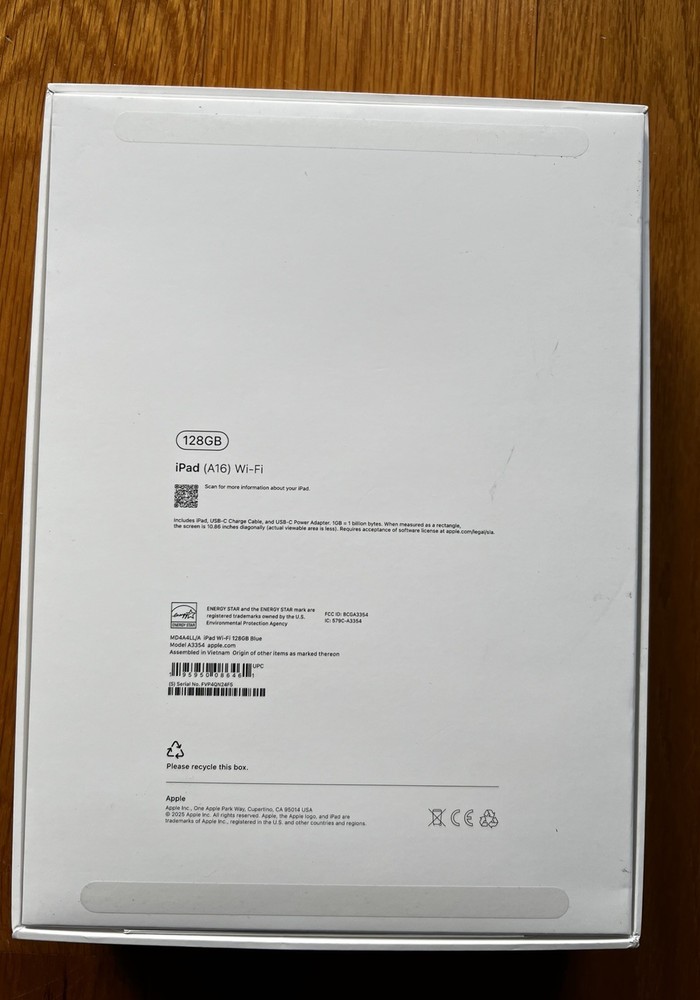 Apple iPad Box For 10th Generation 128GB Wifi EMPTY BOX ONLY