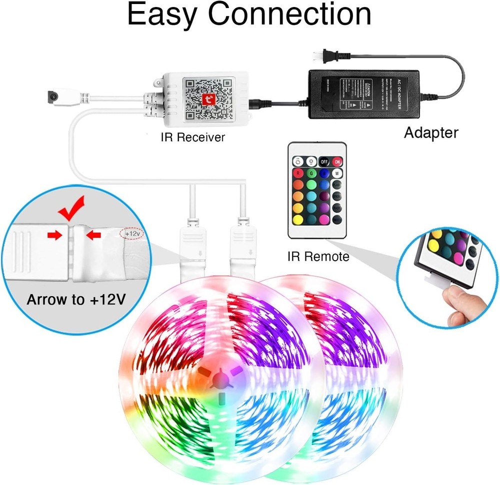 Flexible 100 FT RGB LED Strip Lights - Easy Install, Music Sync & Smart Control