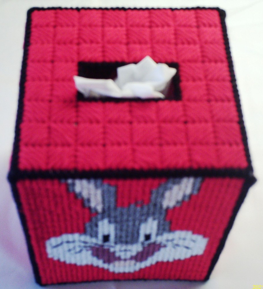 "Bugs Bunny" Tissue Box Cover (Plastic & Yarn) Finished