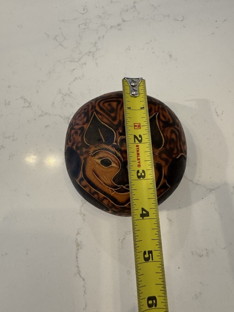 Peruvian Burned Folk Art Cat Gourd Handcarved Decor
