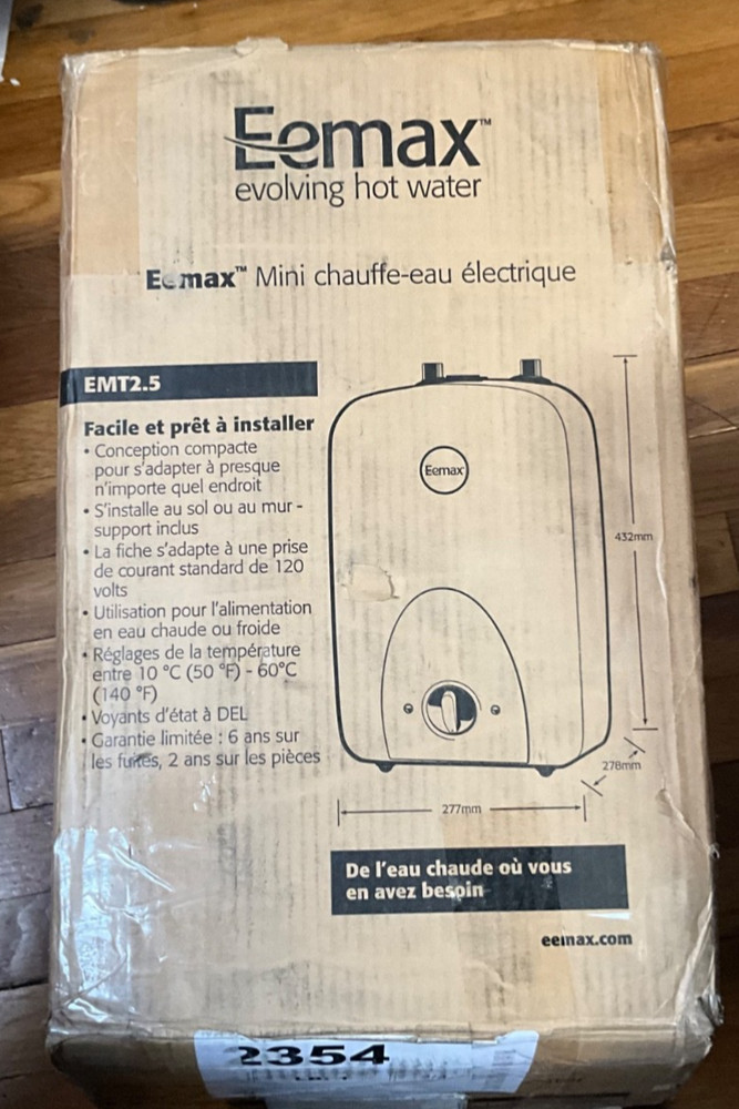EeMax EMT2.5, MiniTank Electric Water Heater, 120V, 2.5-Gallon OPEN BOX