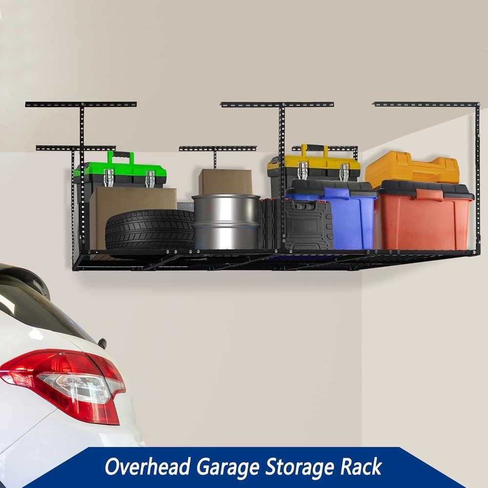 4x8FT Overhead Garage Ceiling Storage Rack 600lbs Load Adjustable Wall Tool Rack