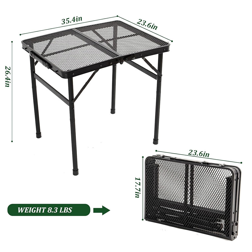 Camping Table with Mesh Desktop Portable Folding Grill Table Height Adjustable