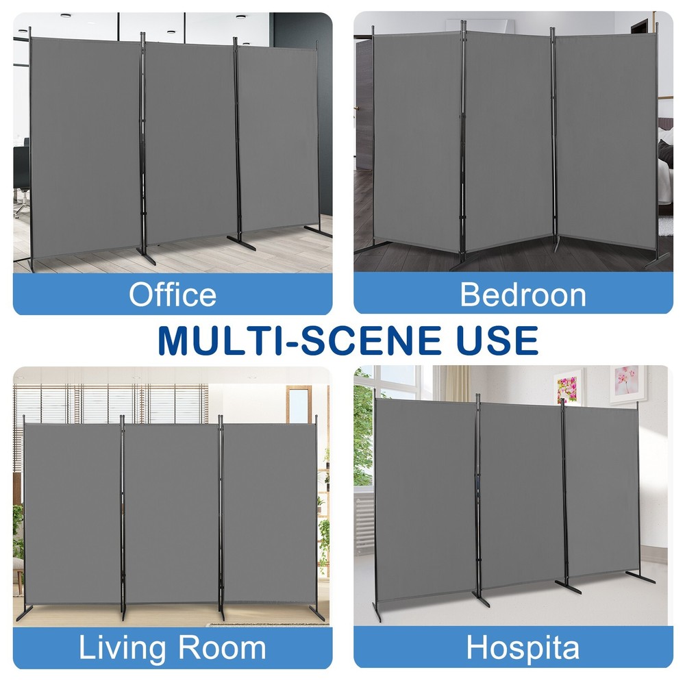 6FT Grey Trifold Polyester Cloth Plastic Foot Carbon Steel Frame Foldable Screen