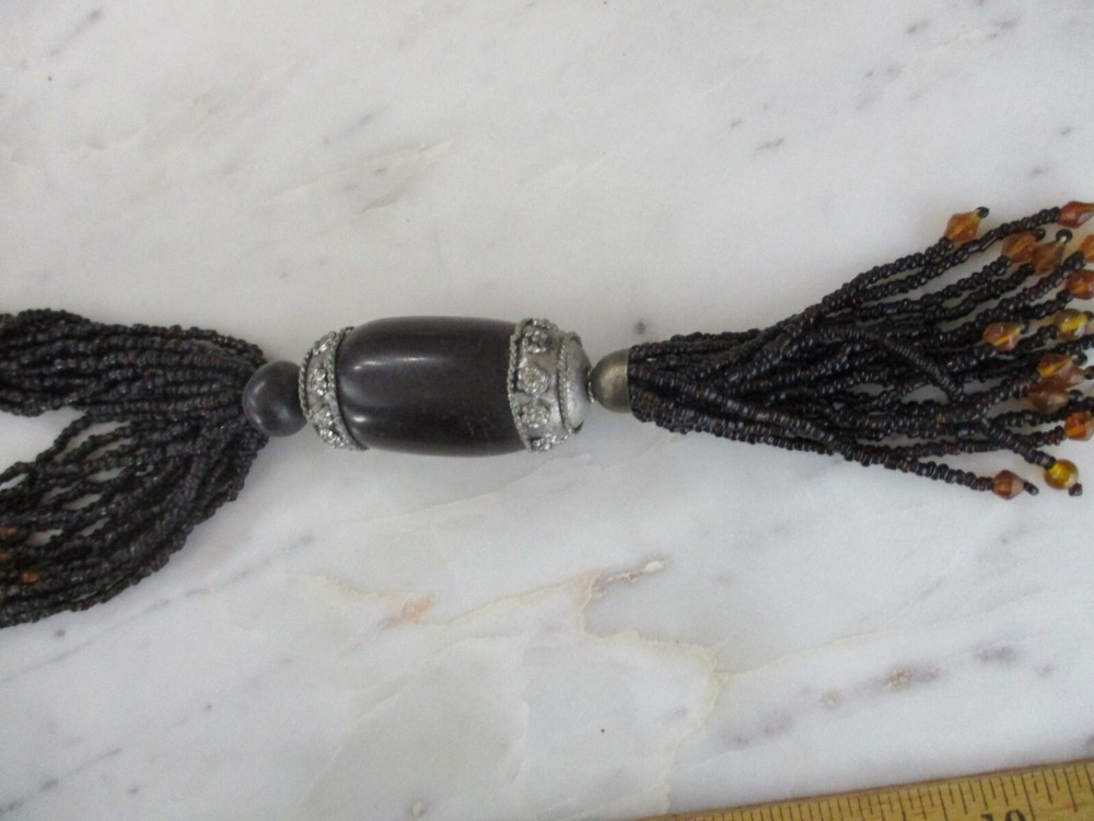 Multi strand necklace bohemian black seed beads hippy statement
