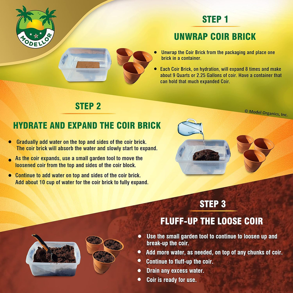 4 Bricks (5 Lb) Premium Super Washed Coco Coir, Yields 9 Gallons, Seed Starter,
