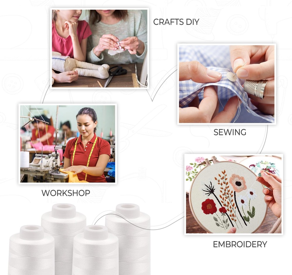 Serger Thread 4 Cones Threads of 3000 Yards Each Spool All Purpose Thread for...