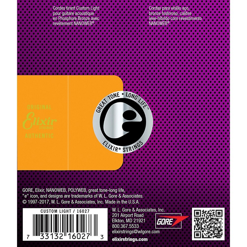 Elixir Phosphor Bronze Acoustic Guitar Strings Custom Light (11-52) 2-Pack