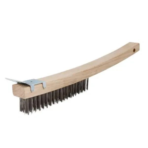 Wooden Handle Wire Brush with Metal Scraper