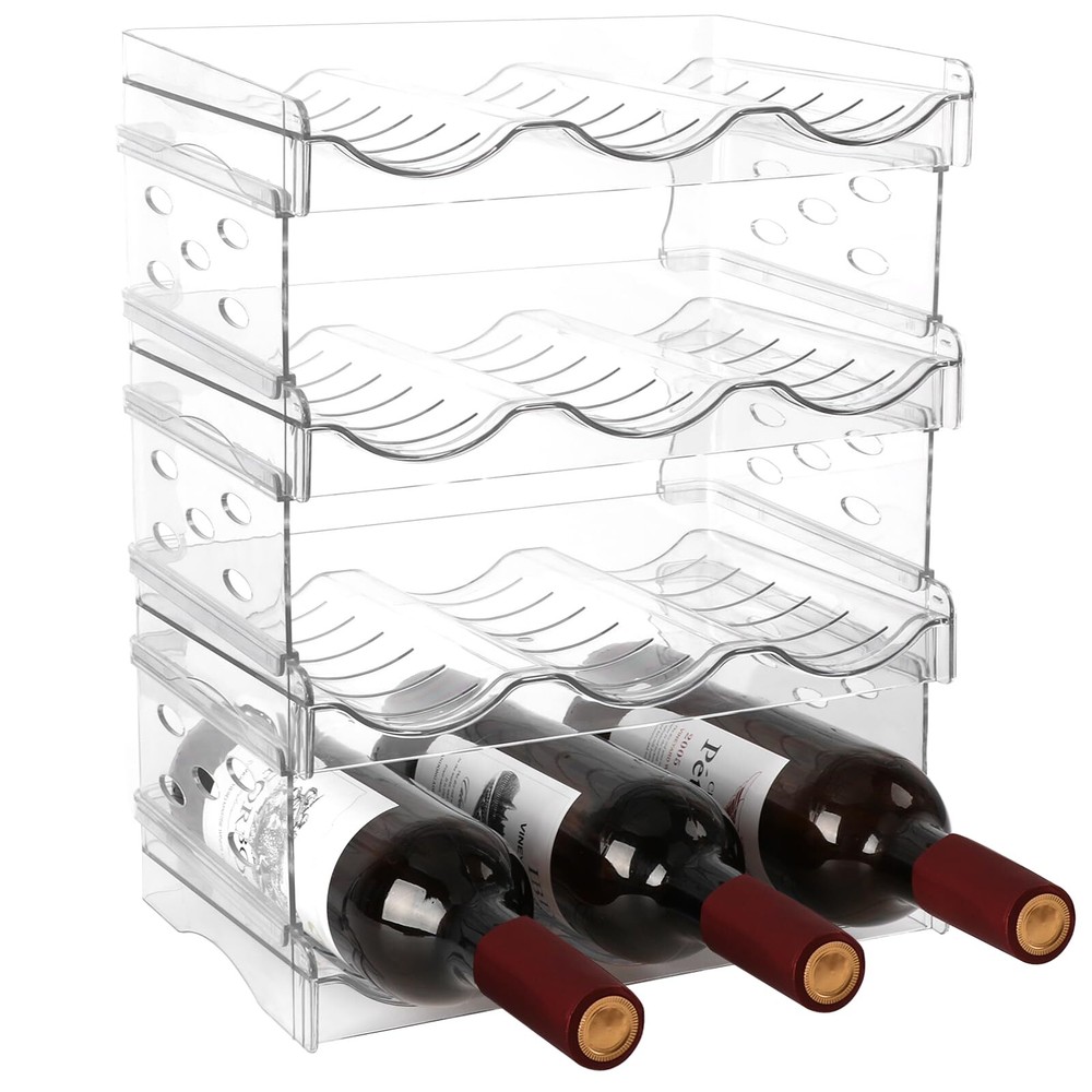 Wine Rack-4 Pack Stackable Wine Rack for 12 BottlesWine Rack for Inside Cabin...