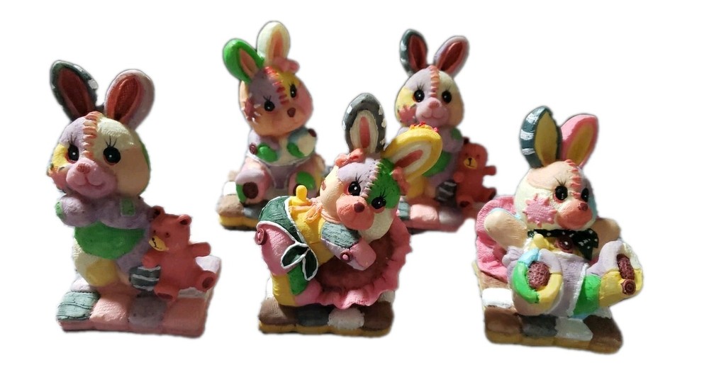 Easter Decorative Patchwork Bunnies Set Of 5 EUC.. 3.5inx2in *ships ASAP *EASTER