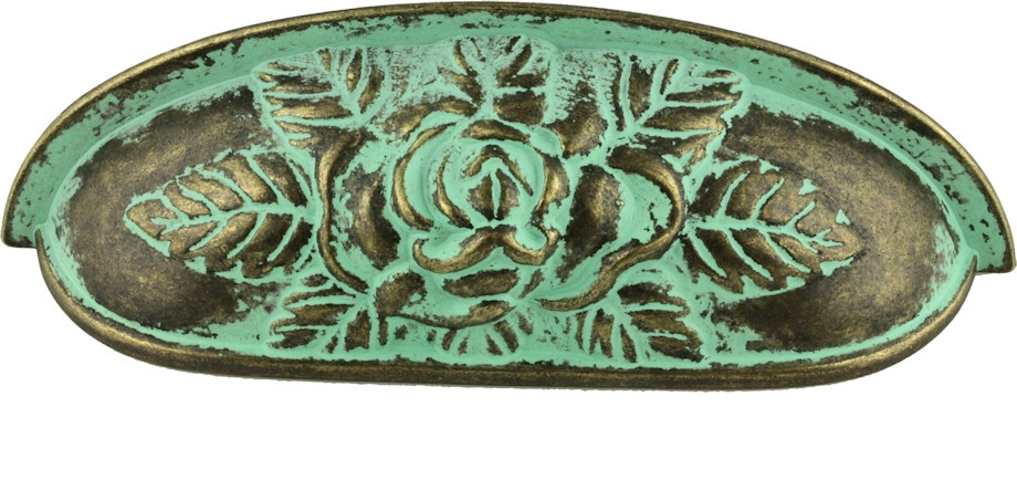 (5 Pack) 3-3/4 inch Old Rose Pattern Cup Pull Verdigris