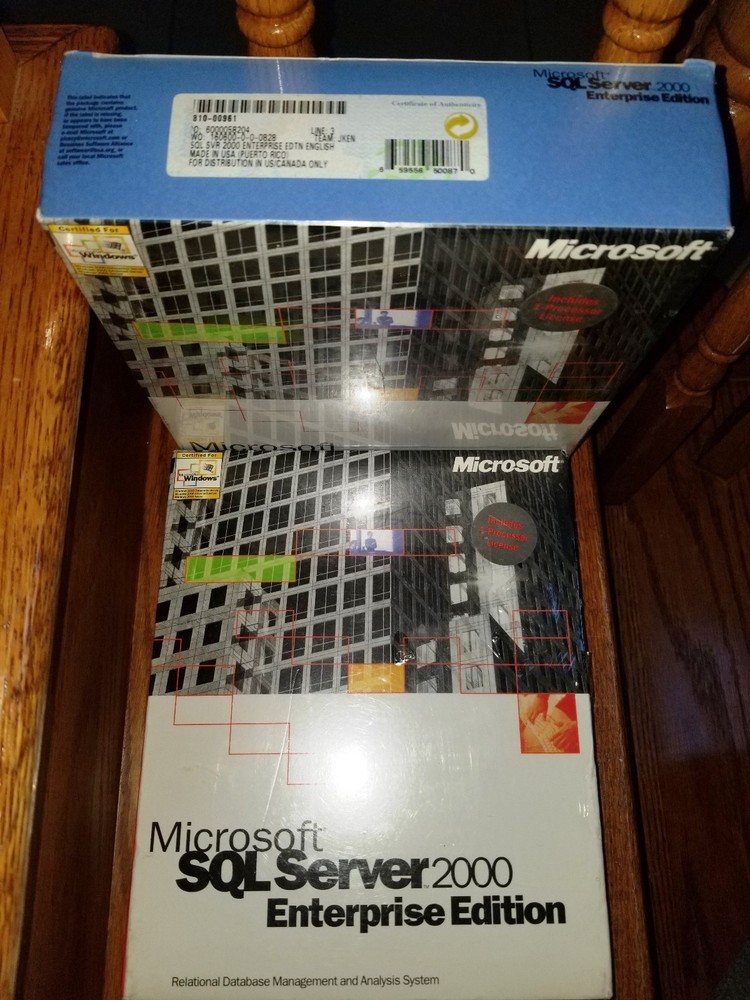 Microsoft SQL Server 2000, SKU 810-00961, Sealed Retail Box, 1-Processor License