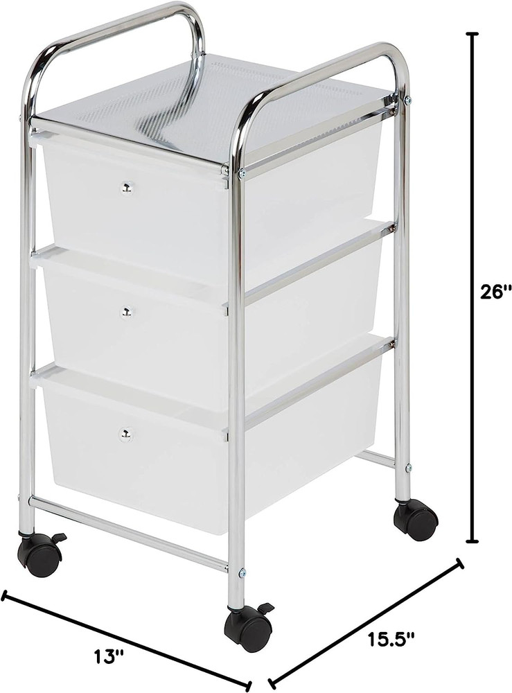 3-Drawer Plastic Storage Cart on Wheels,Silver