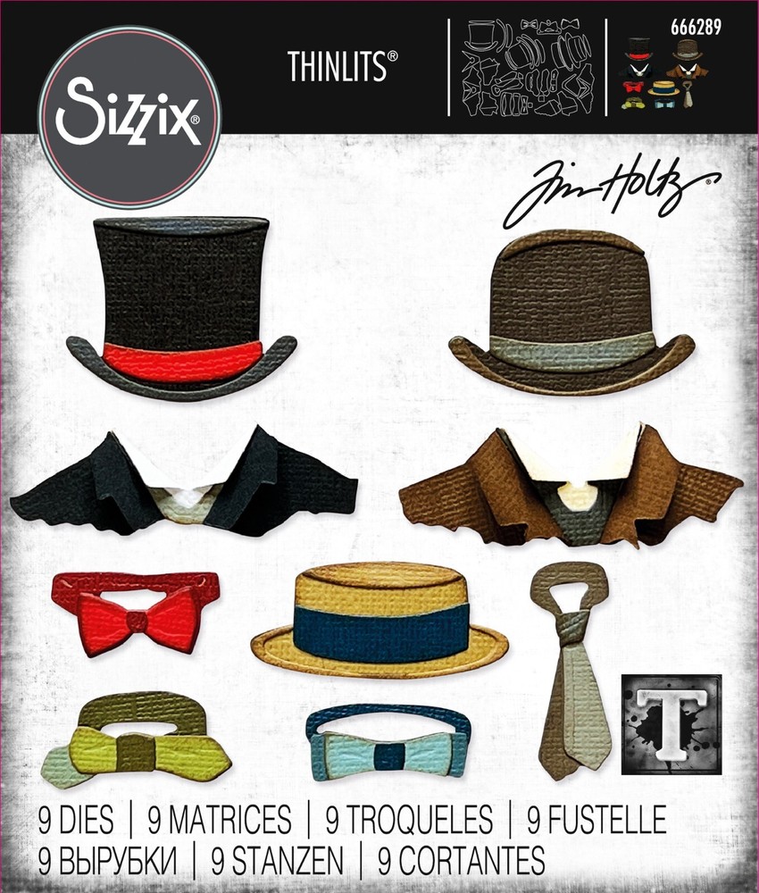 New Retired Sizzix Thinlits Tailored 9pc #666289 Retail $29.99 by Tim Holtz