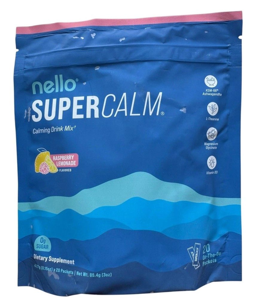 Nello SUPER CALM Calming Drink Mix, Raspberry Lemonade, 20 Packets