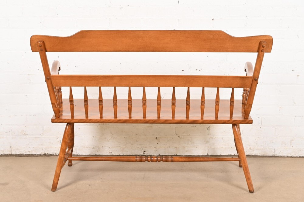 Ethan Allen American Colonial Carved Solid Maple Spindle Bench