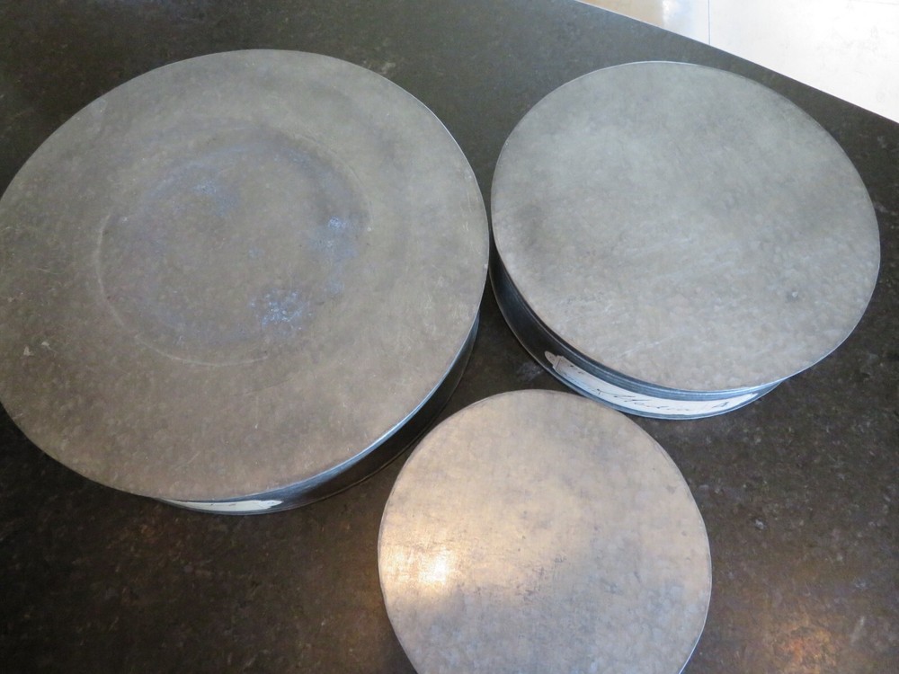 Vintage LOOKING SET 3 Round Stacking Galvanized Tins HUGE 17"