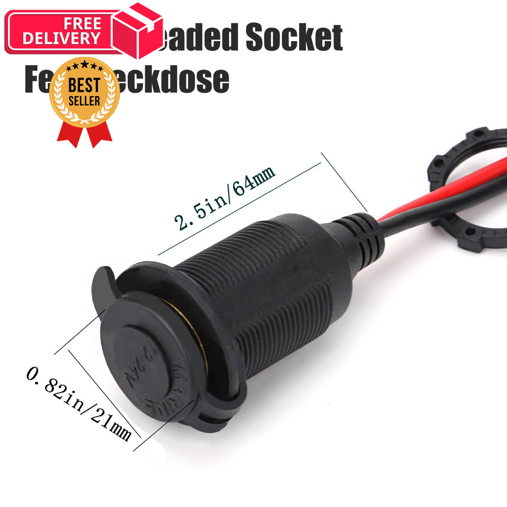 Dongge 12V/24V Fixed Thread Cigarette Lighter Socket Extension Cable 10 FT