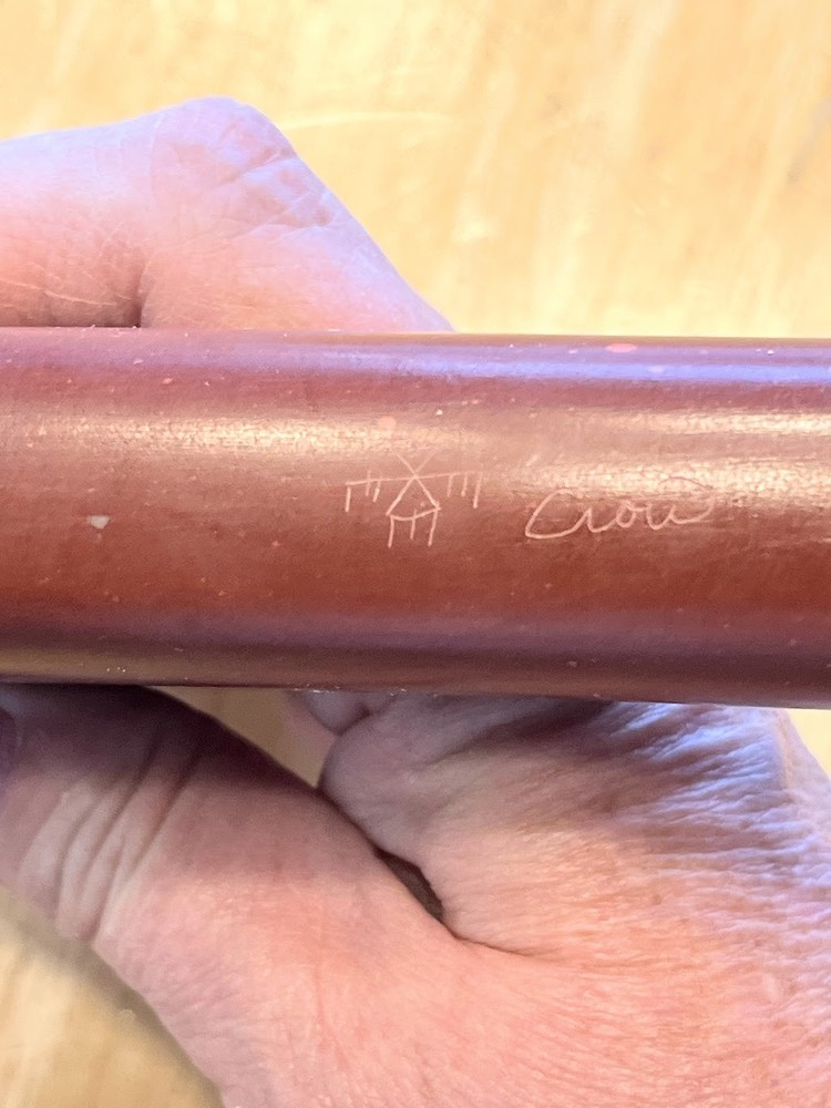 Catlinite Pipe signed "Crow" with symbol