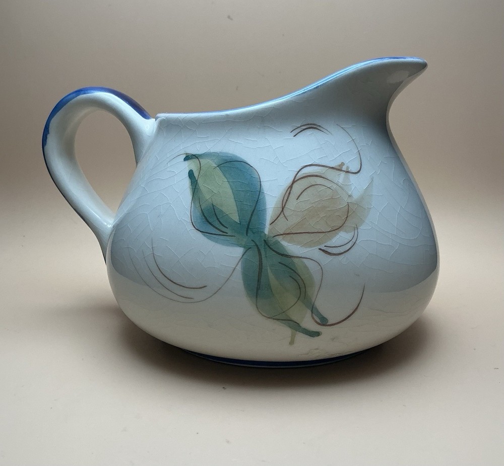 Vintage Small Portuguese Pitcher, Hand Painted Floral Pattern.