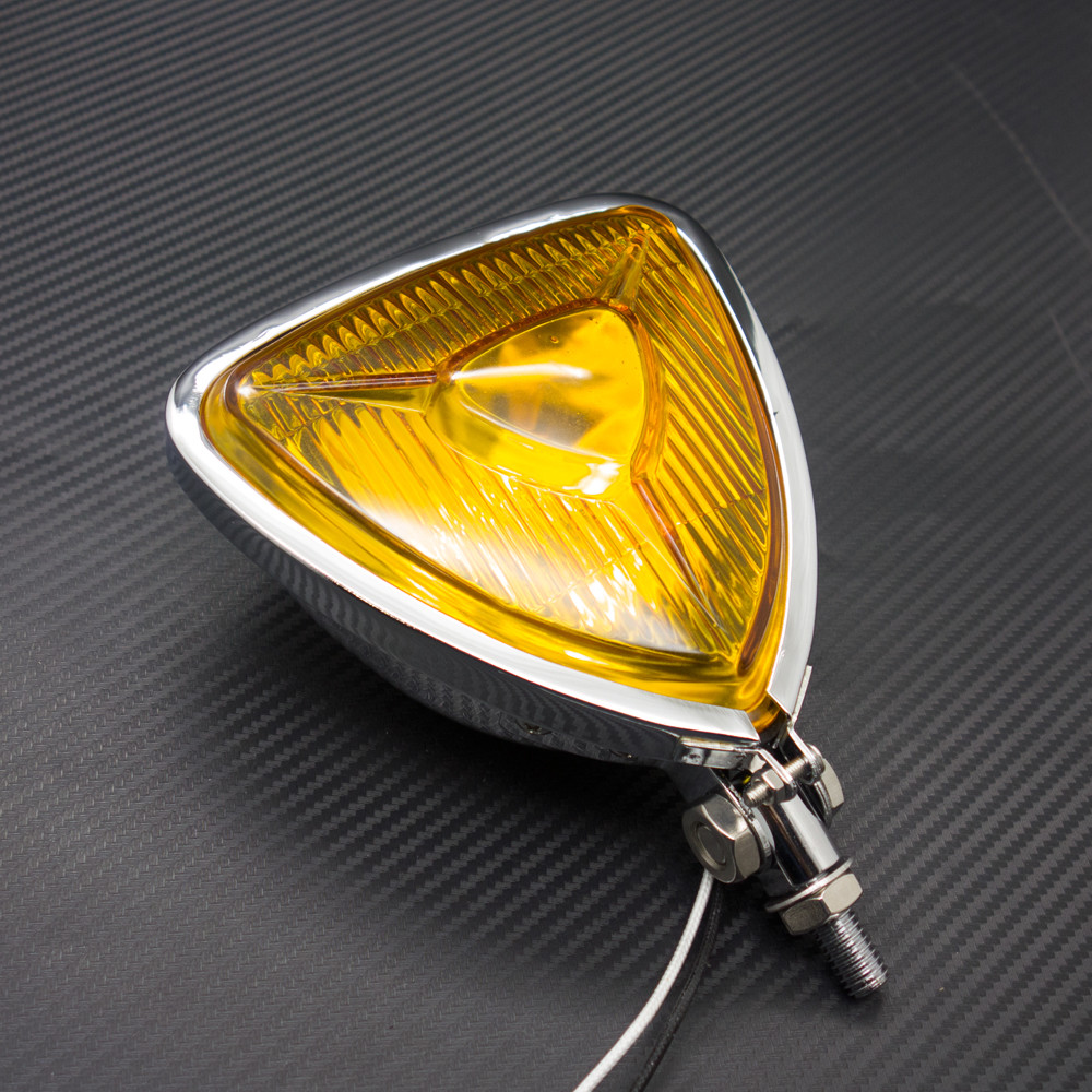 Chrome Motorcycle Triangle Headlight Lamp Flat Back For Harley Chopper Bobber