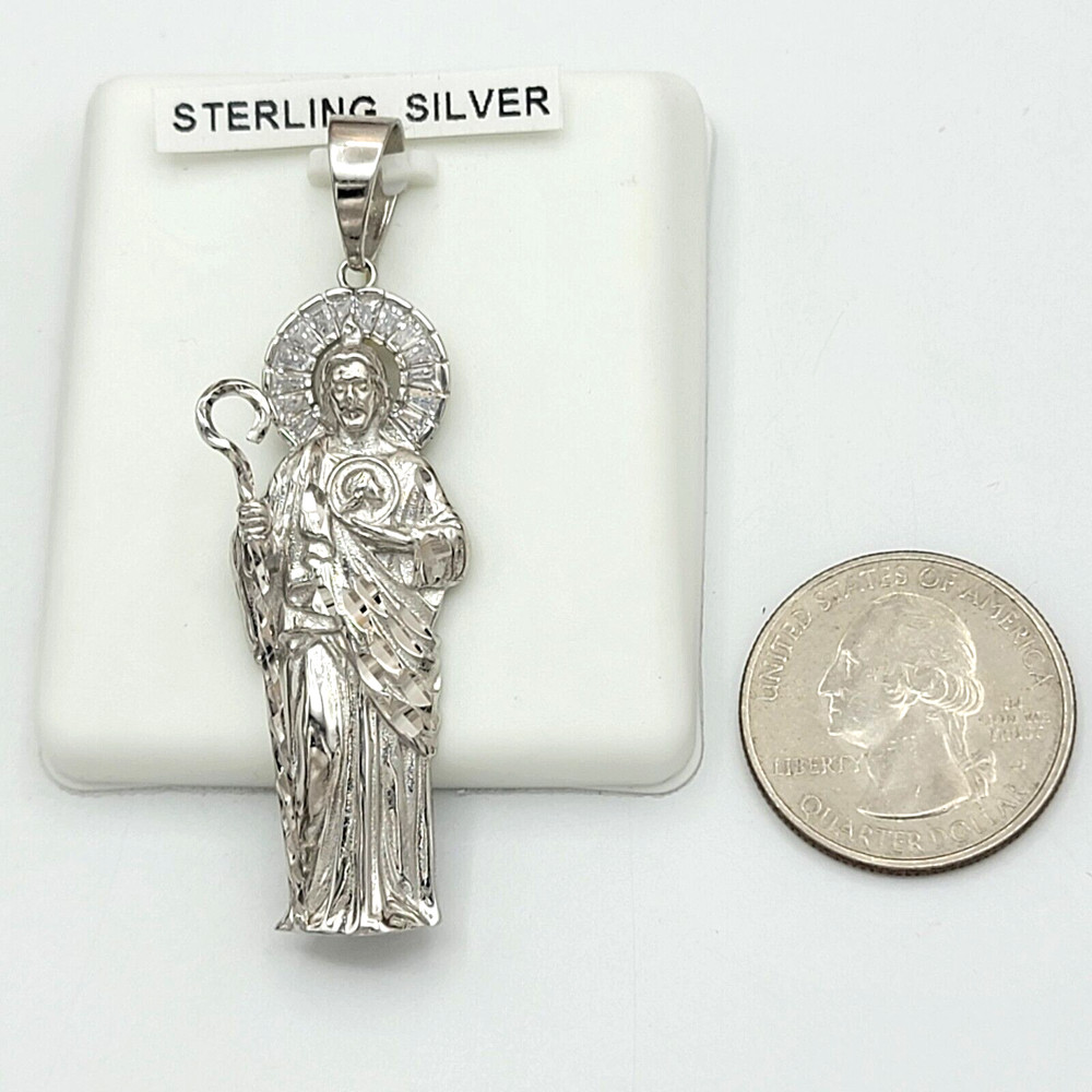 925 Solid Sterling Silver Saint Jude Pendant (Optional Chain) San Judas