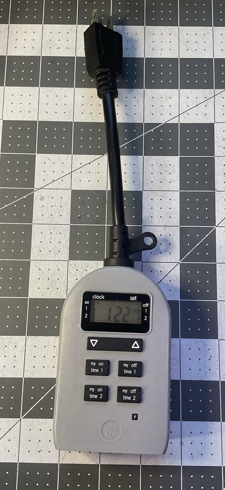 Ultrapro Simple-Set Plug-In Timer, 2 On/Off Options, Weather-Resistant, 1 Ground