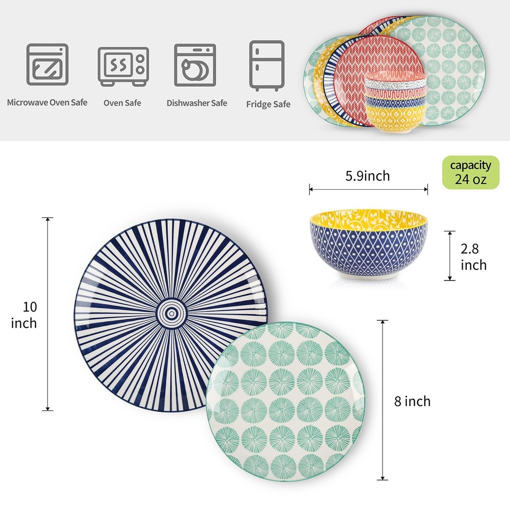 Ceramic 12-Pieces Dinnerware Sets, Ceramic Dish Plates and Bowls Sets, Servic...