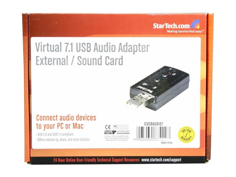 StarTech.com ICUSBAUDIO7 7.1 Channels USB Interface Stereo Audio Adapter Externa