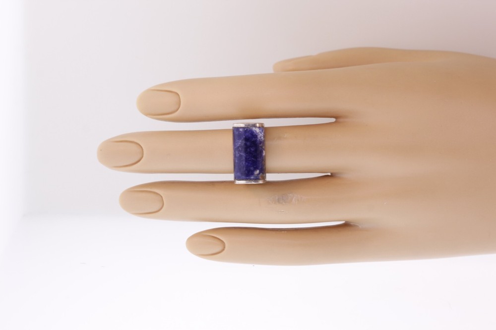 Signed AMD Sterling Silver 10.75 mm Lapis Lazuli Barrel Ring