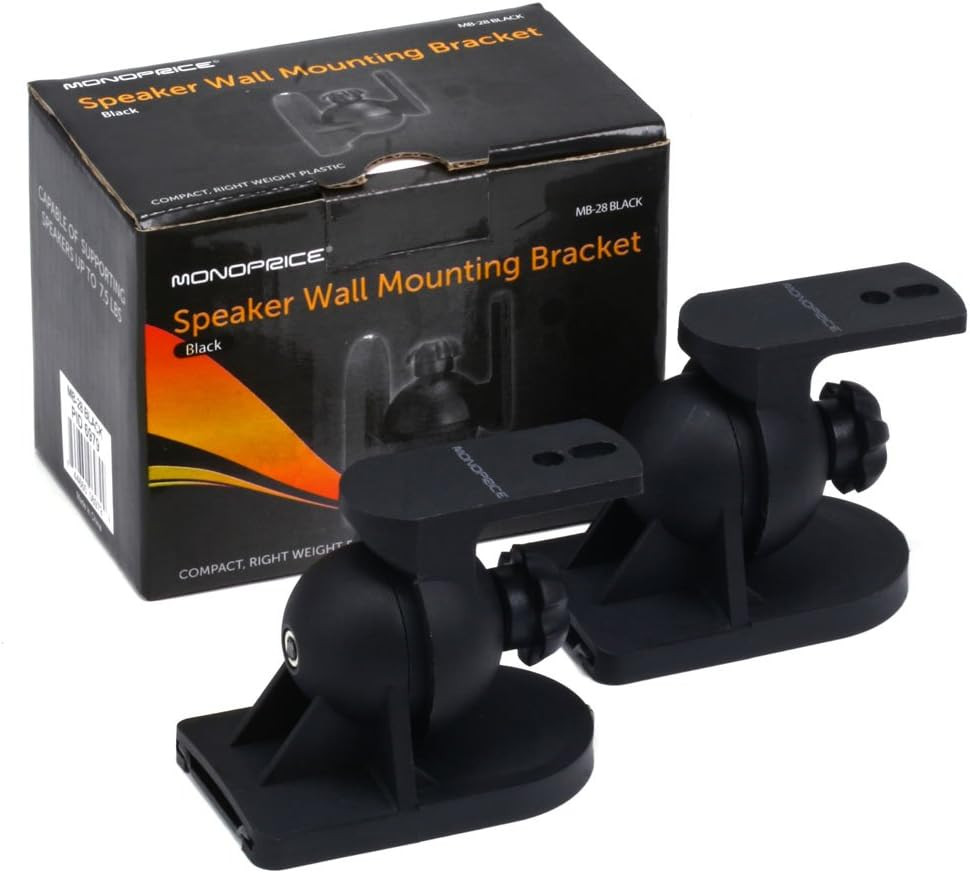 Low Profile 7.5 Lb. Capacity Speaker Wall Mount Brackets (Pair) Black