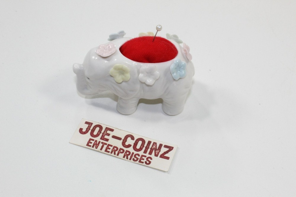 VINTAGE PORCELAIN DECORATIVE WHITE ELEPHANT PIN CUSHION
