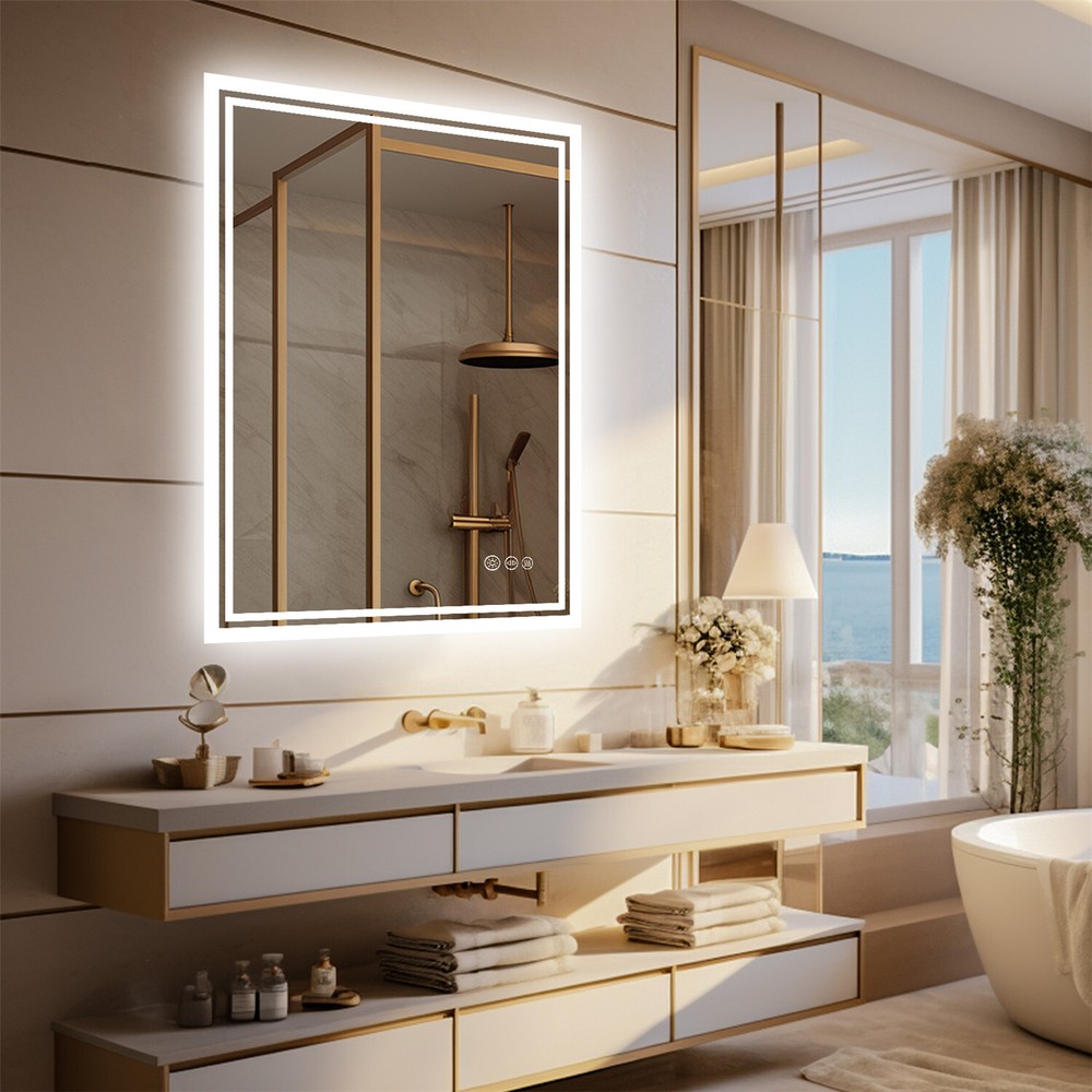 Rectangle Backlit Mirror Illuminated Demister Wall Mount Bathroom IP54 Dimmable