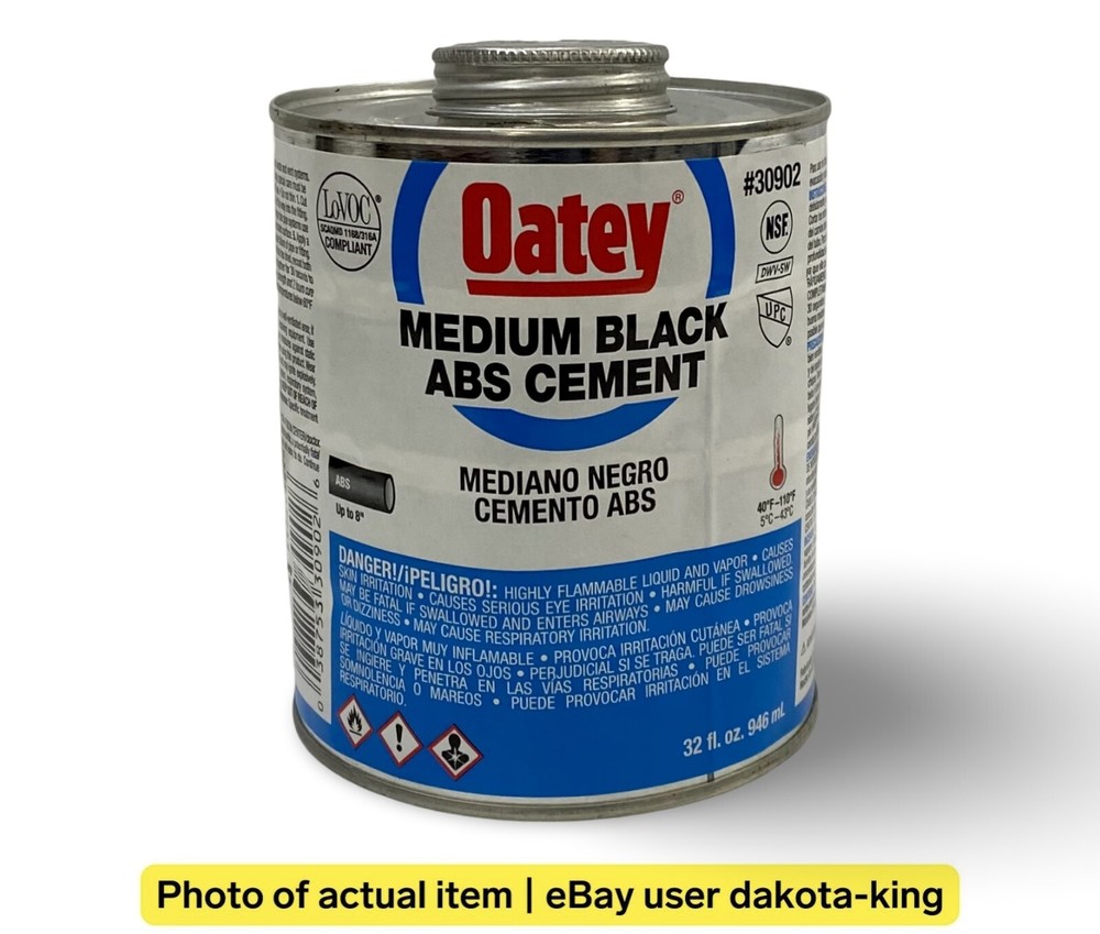 Oatey 30902 Medium Black ABS Cement 32oz with Applicator Lid NEW