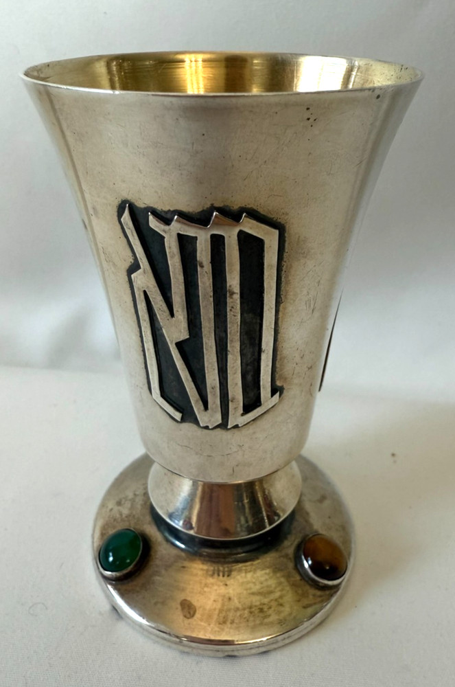 Vintage Bier Sterling Silver Judaica Kiddush Cup with Stone