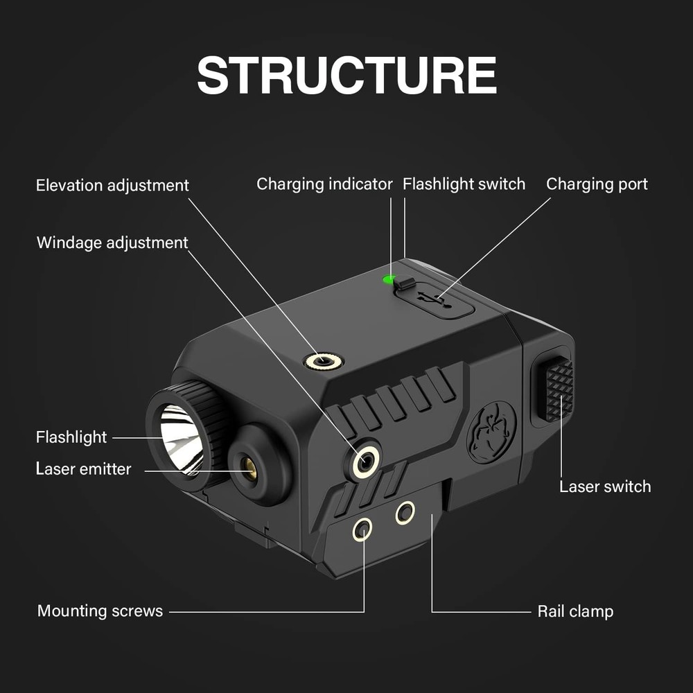 Shockproof Handgun Flashlight with Adjustable Green Laser - Perfect for Hunting