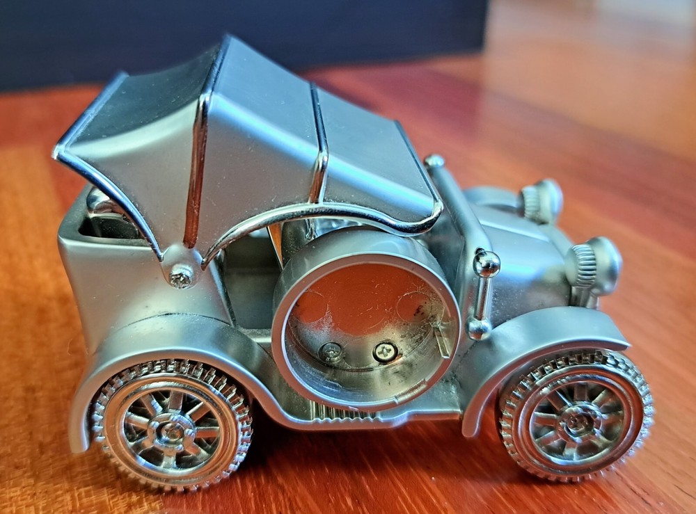 Vintage Platinum Miniature C331 Silver Classic Car Clock, Missing Clock