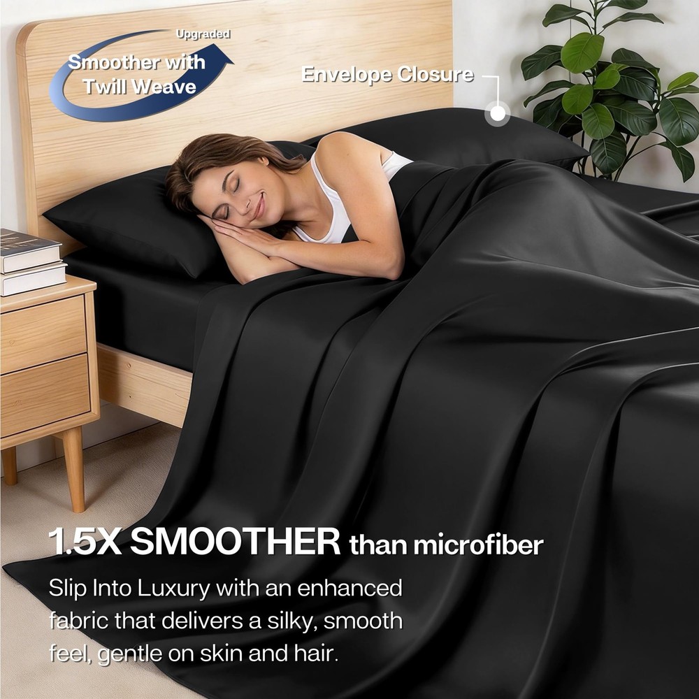 Queen Sheet Set, 4-Piece Cooling Sheets, Rayon Derived from Bamboo & Polyeste...