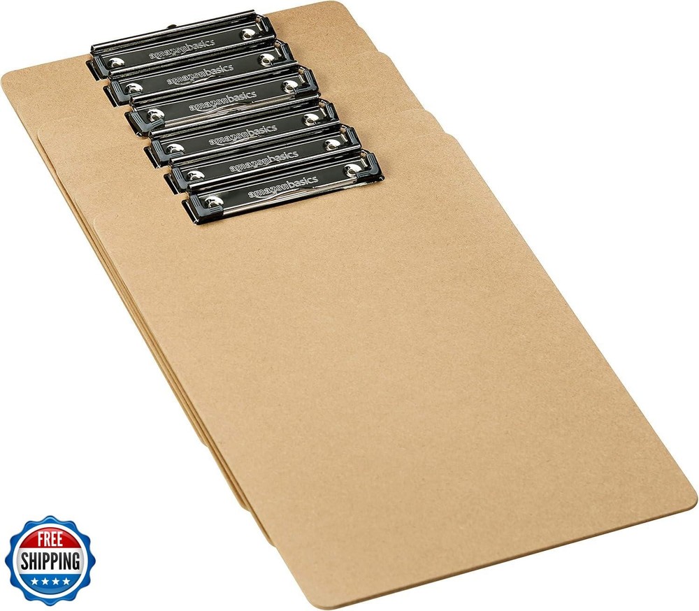 Amazon Basics Hardboard Office Clipboard, 6-Pack, Brown